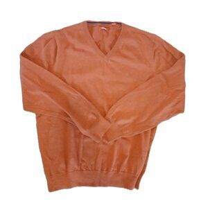 IZOD Men’s V-Neck Sweater Large Orange Long Sleeve Pullover Shirt